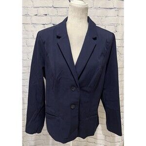 Isaac Mizrahi Live! Navy Blue Blazer 2 Button Jacket Cotton Blend Plus Size - 16